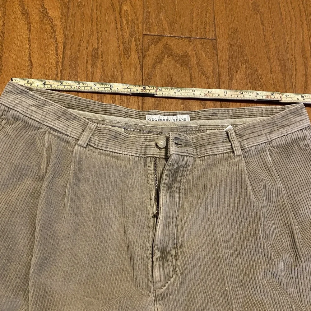 Men's Geoffrey Beene Corduroy Pants, Grey, 38 x 32 Pleated Cuffed VTG Grandpa D3